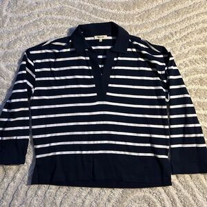Madewell Rugby Navy Blue and White Rugby Polo